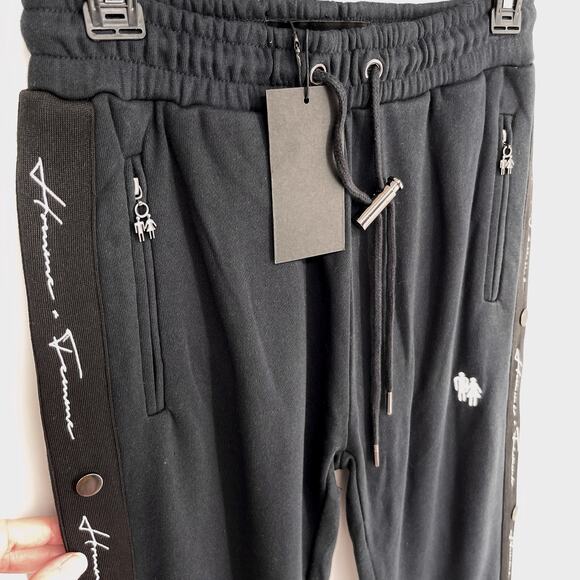 Homme + Femme NEW Signature Track Pants Sz XS Black Logo Stripe Zip Pockets - Picture 2 of 8
